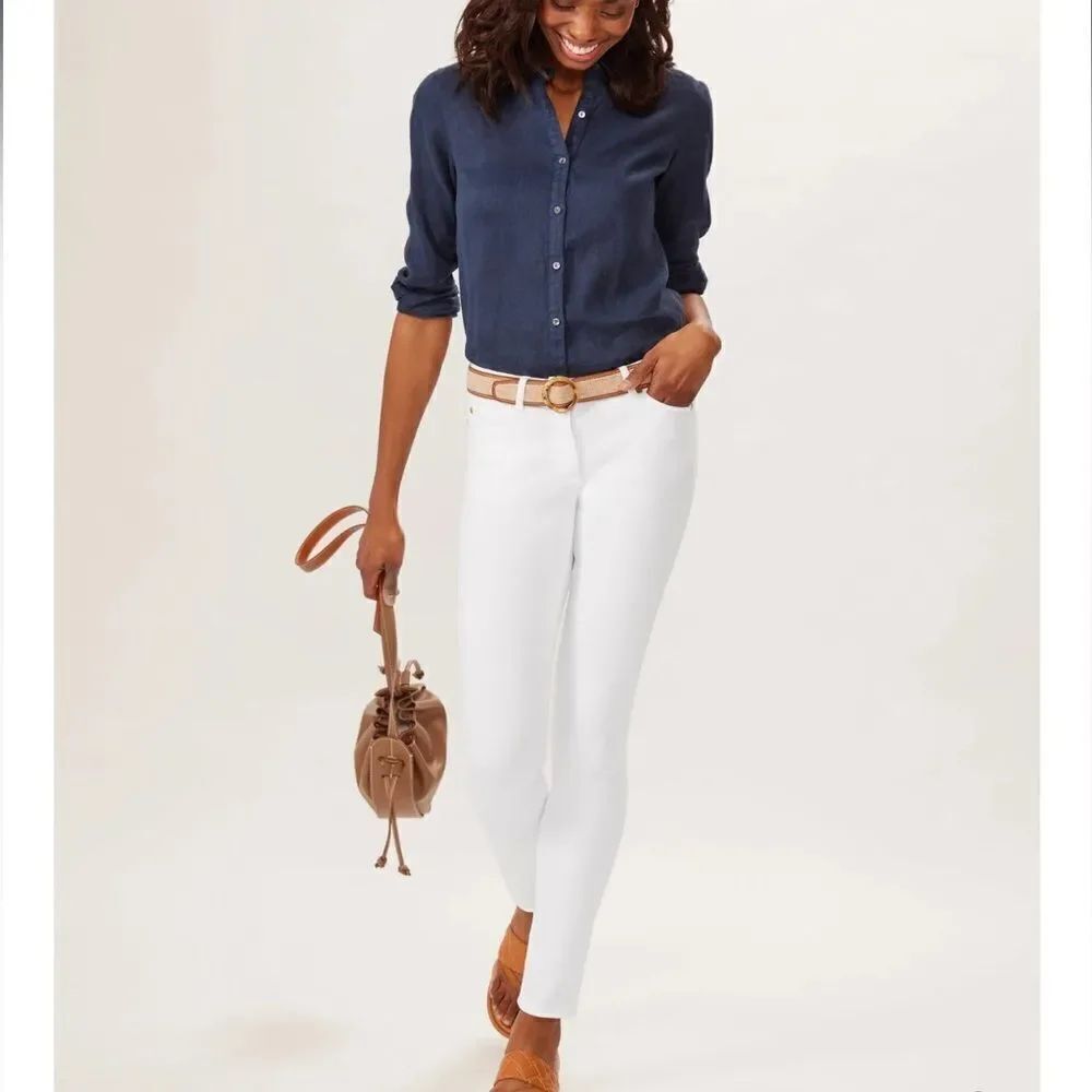 J. McLaughlin Cotton Blend Mid Rise Skinny Jeans In White Size 14